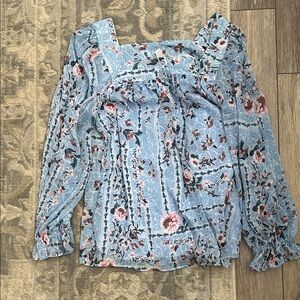 LC Lauren Conrad Light Blue Floral Blouse